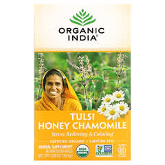 Organic India, чай с тулси, медом и ромашкой, без кофеина, 18 пакетиков, 30,6 г (1,08 унции)