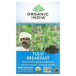 Organic India, Thé Tulsi, Petit-déjeuner, 18 sachets à infusion, 30,6 g