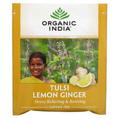 Organic India, Té Tulsi, Limón y jengibre, Sin cafeína, 18 bolsas de infusión, 36 g (1,27 oz)