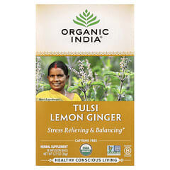 Tulsi Limon Zencefil Çayı, Kafeinsiz, 18 Demleme Poşeti, 1,27 oz