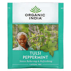 Organic India, Чай Tulsi, м'ята перцева, без кофеїну, 18 пакетиків для настою, 1,08 унції (30,6 г)