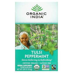 Organic India, Tulsi Tea, Peppermint, Kräutertee mit Tulsi und Pfefferminze, koffeinfrei, 18 Teebeutel, 30,6 g (1,08 oz.)