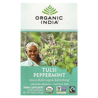 Organic India, Tulsi Tea, Peppermint, Caffeine Free, 18 Infusion Bags, 1.08 oz (30.6 g)