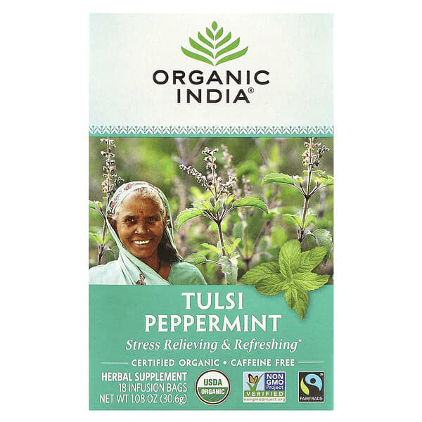 Tulsi Peppermint Tea, Caffeine Free, 18 Infusion Bags, 1.08 oz (30.6 g)