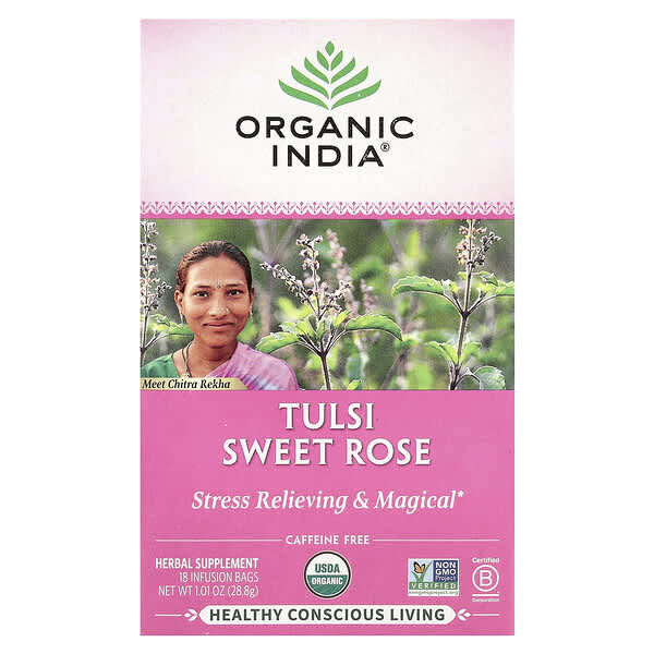 Tulsi Sweet Rose Tea, Caffeine Free, 18 Infusion Bags, 1.01 oz (28.8 g)