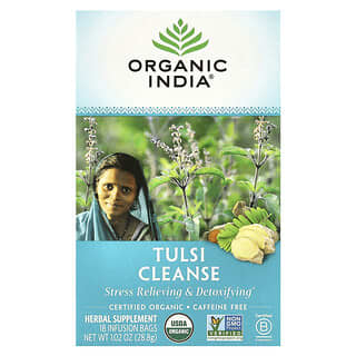 Organic India, Tulsi Tea, Cleanse, Caffeine-Free, 18 Infusion Bags, 1.02 oz (28.8 g)