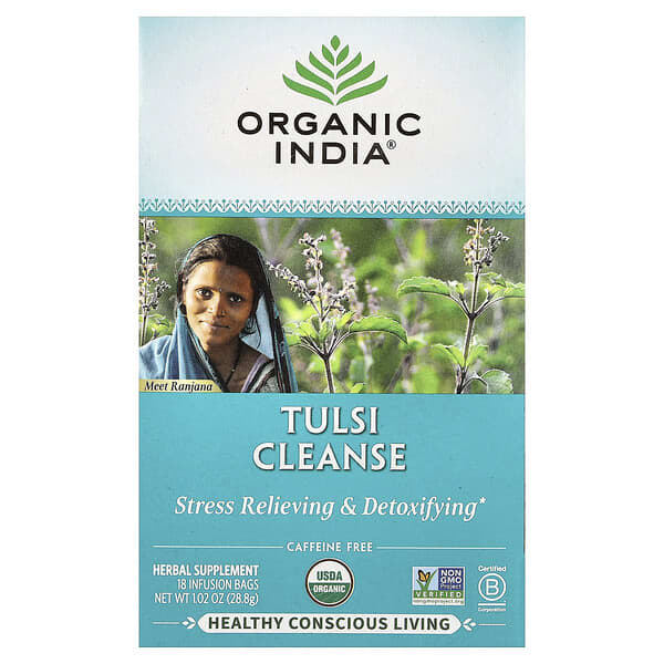 Organic India, Tulsi Cleanse Tea, 무카페인, 18 티백, 28.8g(1.02oz)