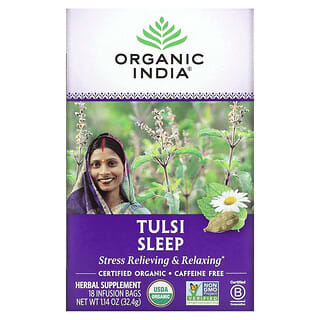 Organic India, شاي تولسي، للنوم، خالي من الكافيين، 18 كيس نقع، 1.14 أوقية (32.4 جرام)
