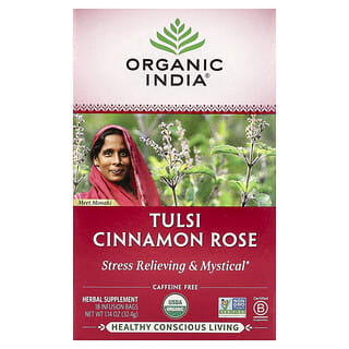 أورغانيك إنديا‏, شاي Tulsi بالقرفة والورد ، خالٍ من الكافيين ، 18 كيسًا للنقع في الوعاء ، 1.14 أونصة (32.4 جم)