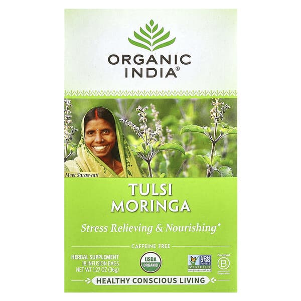 Tulsi Moringa Tea, Caffeine Free, 18 Infusion Bags, 1.27 oz (36 g)