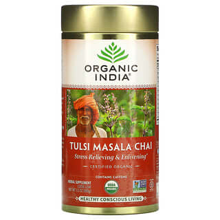 Organic India, Tulsi Masala Chai ، تخفيف التوتر والحيوية ، أوراق سائبة ، 3.5 أونصة (100 جم)