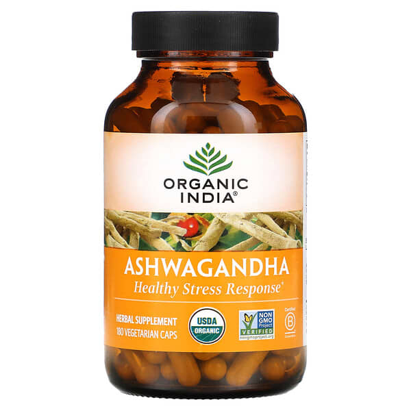 Organic India, ашваганда, 180 вегетаріанських капсул