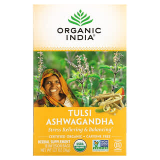 Organic India, شاي حبق رقيق الأزهار، العبعب المنوم، خالٍ من الكافيين، 18 كيس نقع، 1.27 أونصة (36 جم)