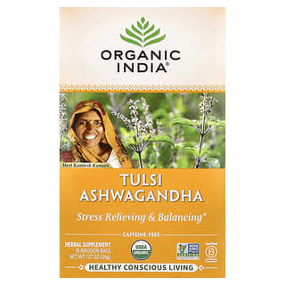 Organic India, Tulsi Tea, Ashwagandha, Caffeine Free, 18 Infusion Bags, 1.27 oz (36 g)