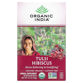 Organic India, Tulsi-Tee, Hibiskus, koffeinfrei, 18 Aufgussbeutel, 36 g (1,27 oz.)