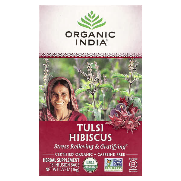 Tulsi Hibiscus Tea, Caffeine-Free, 18 Infusion Bags, 1.27 oz (36 g)