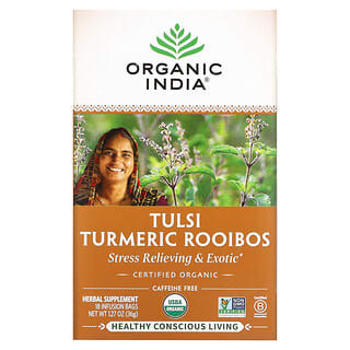 Organic India, Tulsi Tea, ройбуш с куркумой, без кофеина, 18 пакетиков для заваривания, 36 г (1,27 унции)