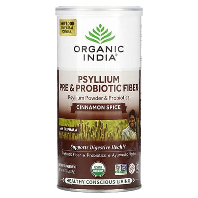 Organic India, Psyllium Prebiotic and Probiotic Fiber, Cinnamon Spice, 10 oz (283.5 g)