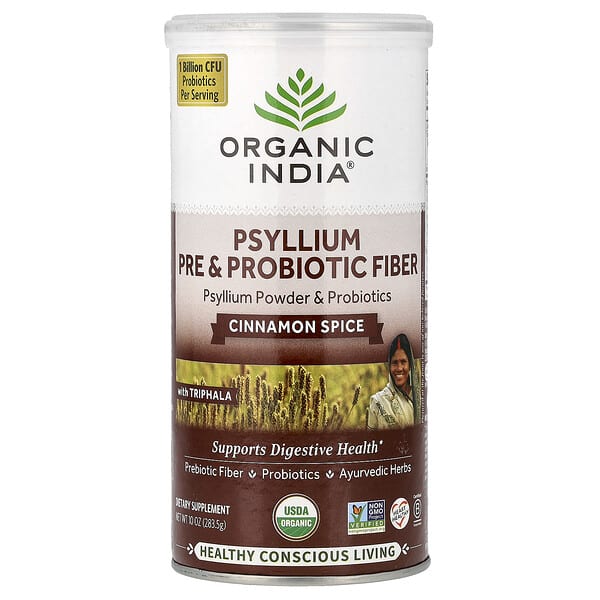 Organic India, 차전자피 프리바이오틱 및 프로바이오틱 식이섬유, 시나몬 스파이스, 283.5g(10oz)