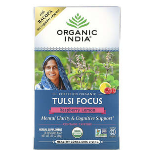 Organic India, Tulsi Focus, Raspberry Lemon, 18 Infusion Bags, 1.27 oz (36 g)