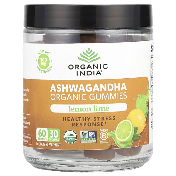 Organic India, Organic Ashwagandha Gummies, Lemon Lime, 300 mg, 60 ...