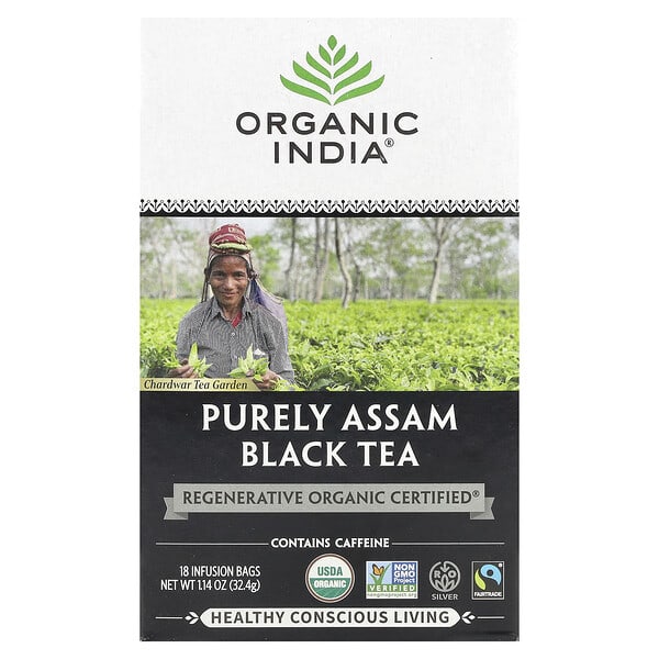 Organic India, Purely 아삼 홍차, 인퓨전 백 18개, 32.4g(1.14oz)