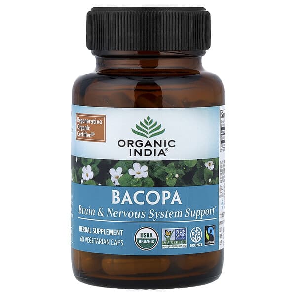 Organic India, 바코파, 베지 캡슐 60정(캡슐 1정당 350mg)