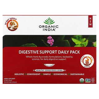 Organic India, 消化幫助日常包，30 個日常包，180 粒素食膠囊
