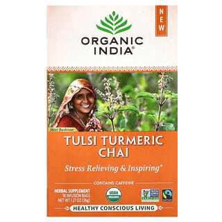 Organic India, Tulsi Turmeric Chai, Tulsi-Kurkuma-Chai, 18 Infusionsbeutel, 36 g (1,27 oz.)