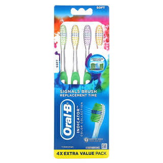Oral-B, Indicator، مجموعة فرش أسنان ملونة، ناعمة، 4 فرش أسنان