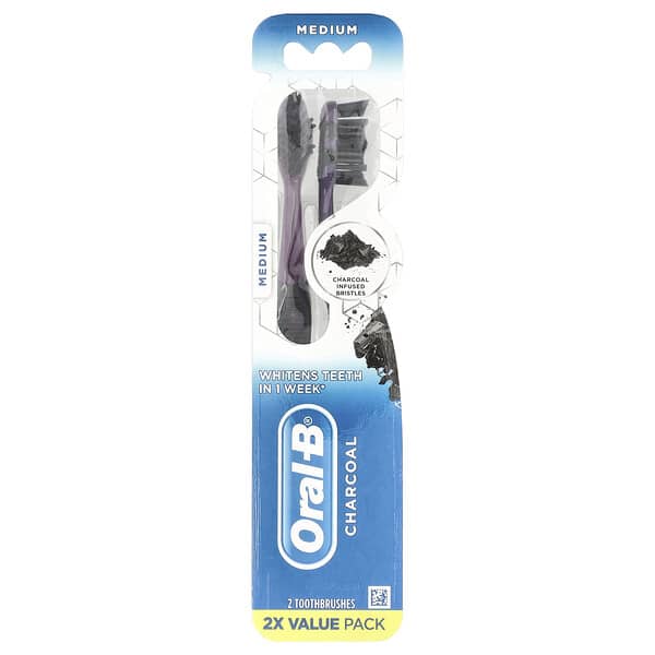 Oral-B, 숯 칫솔, 미디엄, 만 3세 이상, 칫솔 2개