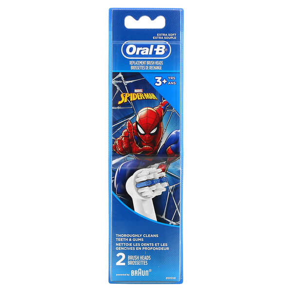 Oral-B, Replacement Brush Heads, Extra Soft, 3+ Yrs, Spiderman, 2 Pack