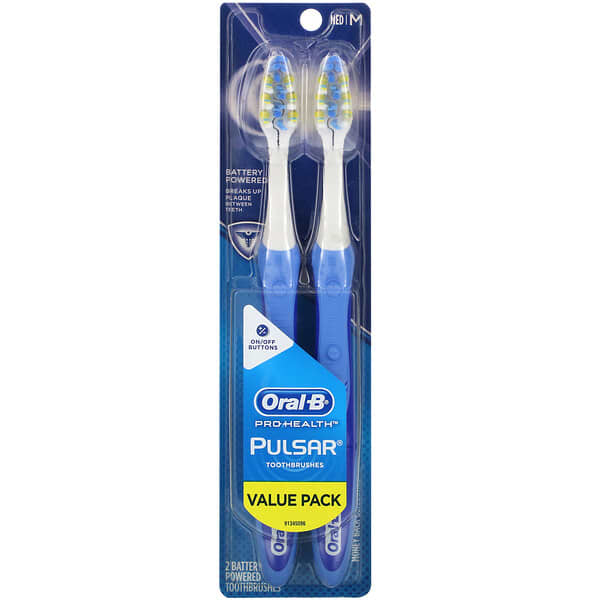 Oral-B‏, Pro-Health, ‏Pulsar, מברשת שיניים המופעלת באמצעות סוללה, מדיום, 2 מברשות