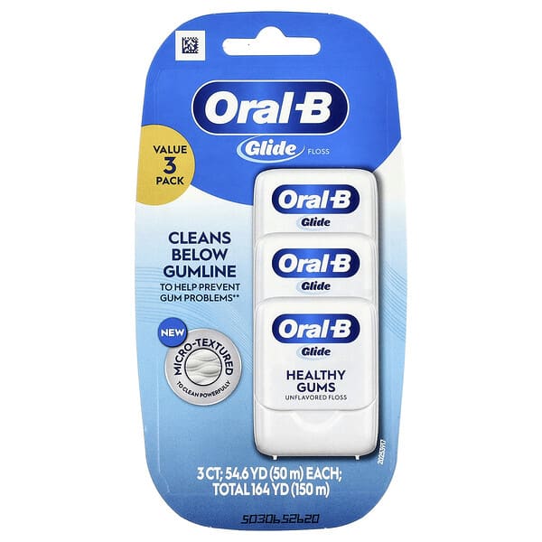 Oral-B, 滑動，Pro-Health，未加工牙線，3 包，每包 54.6 碼（50 米）