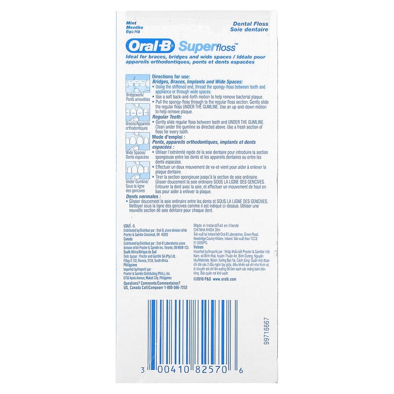 Oral-B Super Floss Pre-Cut Strands Mint 50 Count Pack of 2