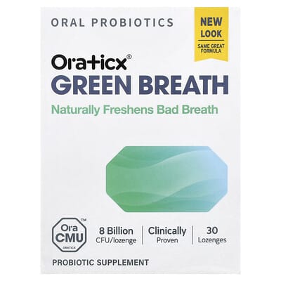 Oraticx, Green Breath Oral Probiotics, Mint, 30 Lozenges