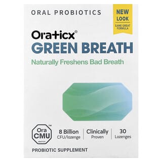 Oraticx, Aliento verde, Suplemento probiótico, Menta, 8000 millones de UFC, 30 pastillas