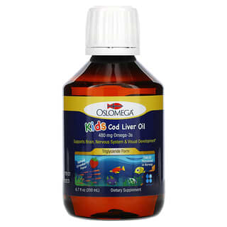 Oslomega, Aceite de hígado de bacalao para niños, 480 mg de omega-3, Sabor natural a fresa, 480 mg, 200 ml (6,7 oz. líq.)