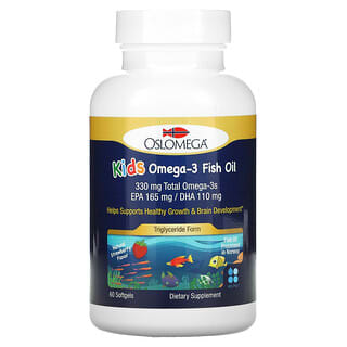 Oslomega, Ômega-3 de Óleo de Peixe para Crianças, Sabor Natural de Morango, 60 Cápsulas Softgel de Gelatina de Peixe