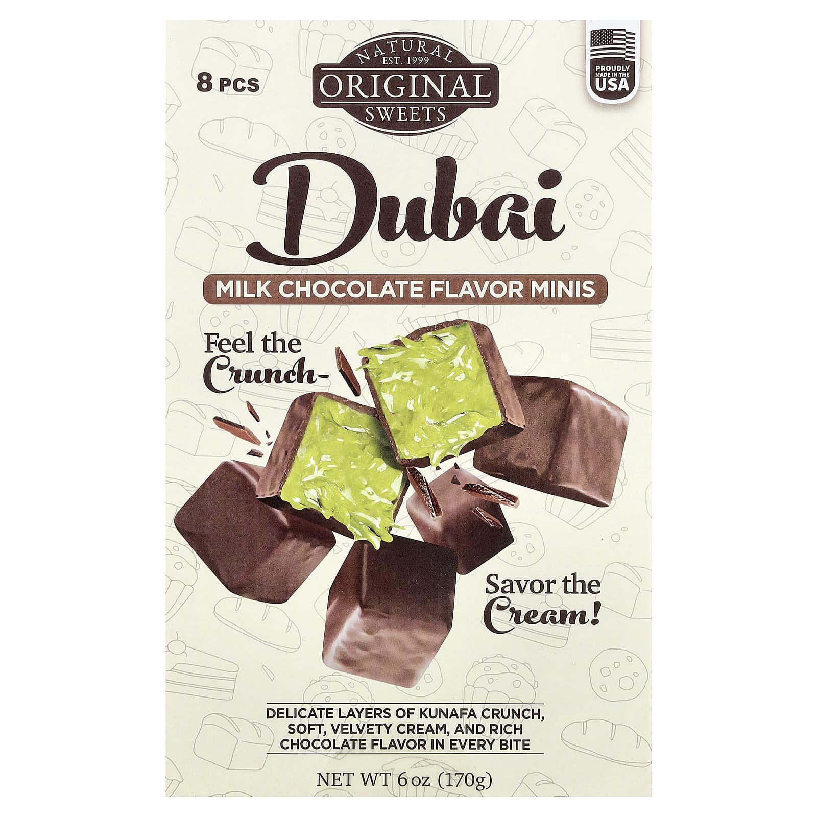 Original Natural Sweets, дубайский молочный шоколад, мини-печенье, 8 шт., 170 г (6 унций)