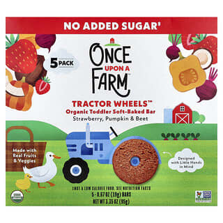 ونس أبون أفارم‏, Tractor Wheels ™ ، لوح خبز طري عضوي للأطفال حديثي المشي ، بالفراولة واليقطين والبنجر ، 5 ألواح ، 0.67 أونصة (19 جم) لكل لوح