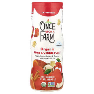 Once Upon A Farm, Organic Fruit & Veggie Puffs, Crawler, Apple, Sweet Potato & Coconut with Cinnamon, Unsweetened, 1.5 oz (42.5 g)