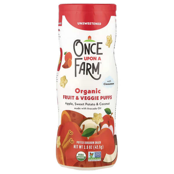 Once Upon A Farm, 유기농 과일 및 채소 퍼프, 사과, 고구마 및 코코넛, 계피 함유, 무가당, 42.5g(1.5oz)
