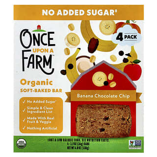 Once Upon A Farm, Barrita blanda orgánica horneada, Plátano y chips de chocolate, 4 barritas, 34 g (1,2 oz) cada una