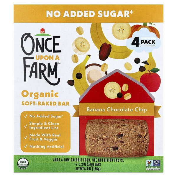 Once Upon A Farm, 유기농 소프트 베이크드 바, 바나나 초콜릿 칩, 4개, 개당 34g(1.2oz)