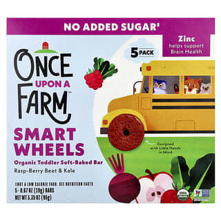 Once Upon A Farm, Smart Wheels, Barrita blanda orgánica horneada para niños pequeños, Frambuesa, bayas, remolacha y col rizada, 5 barritas, 19 g (0,67 oz) cada una