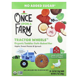 Once Upon A Farm, Tractor Wheels™, organická mäkko pečená tyčinka pre batoľatá, jablko, sladký zemiak a špenát, 10 tyčiniek, každá po 19 g