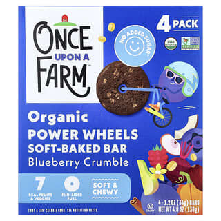 Once Upon A Farm‏, גלגלי כוח אורגניים, חטיף אפוי רך, קראמבל אוכמניות, 4 חטיפים, 34 גרם (1.2 אונקיות) כל אחד