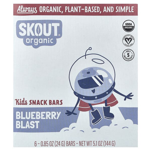 Skout Organic, สแน็คบาร์สำหรับเด็ก รสบลูเบอร์รี่บลาสต์ บรรจุ 6 แท่ง แท่งละ 0.85 ออนซ์ (24 ก.)