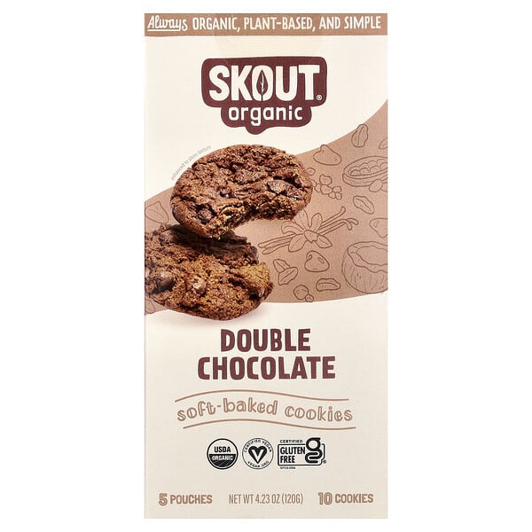 Skout Organic, ซอฟต์อบคุกกี้รสดับเบิ้ลช็อกโกแลต บรรจุ 5 ถุง บรรจุถุงละ 2 ชิ้น (24 ก.)